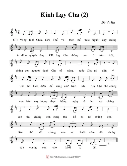 Sheet nhạc PDF bài Kinh Lạy Cha - Đỗ Vy Hạ