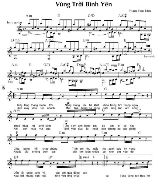 Sheet nhạc PDF bài Vùng Trời Bình Yên