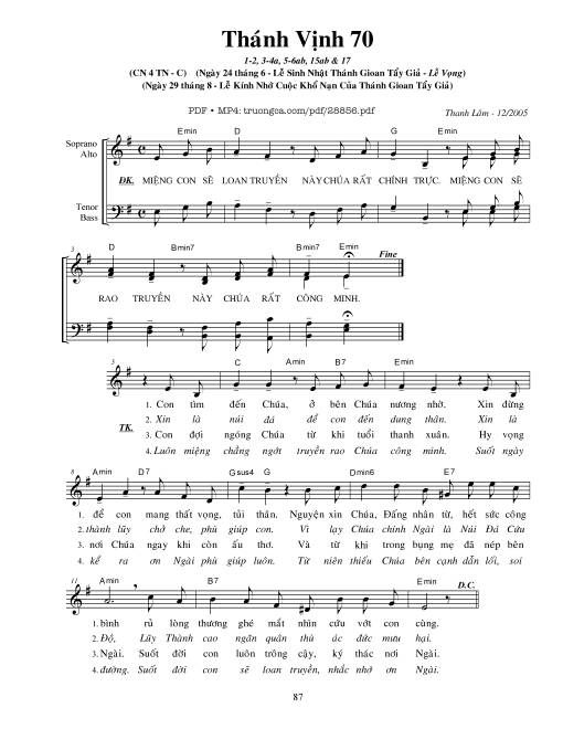 Sheet nhạc PDF bài Thánh Vịnh 70, Chúa Nhật 4C Thường Niên