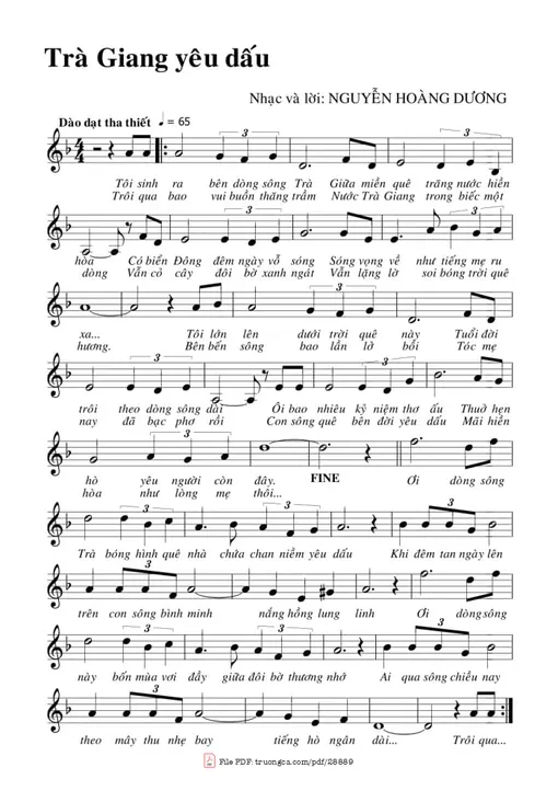 Sheet nhạc PDF bài Trà Giang yêu dấu
