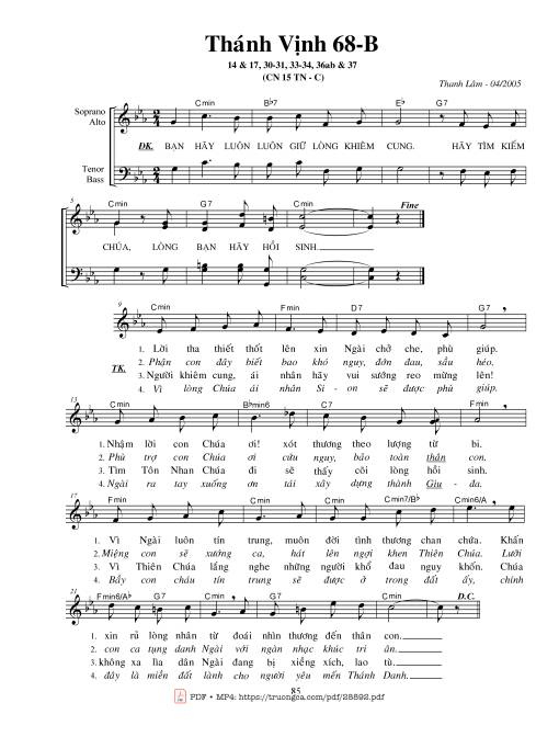 Sheet nhạc PDF bài Thánh Vịnh 68, Chúa Nhật 15C Thường Niên