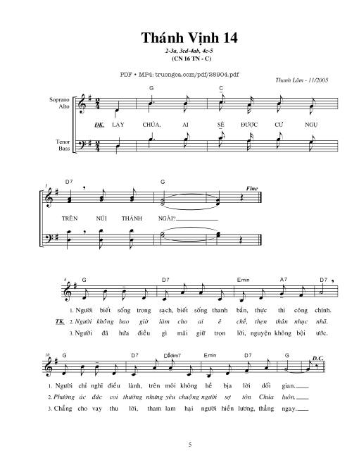 Thánh Vịnh 14, Chúa Nhật 16C Thường Niên