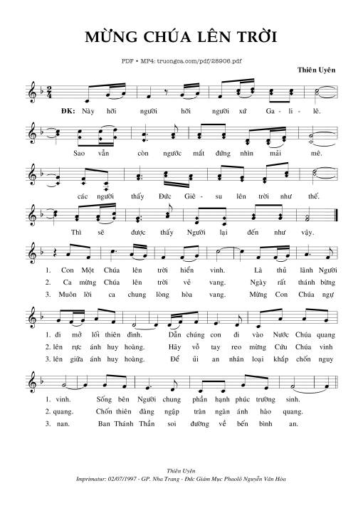 Sheet nhạc PDF bài Mừng Chúa Lên Trời
