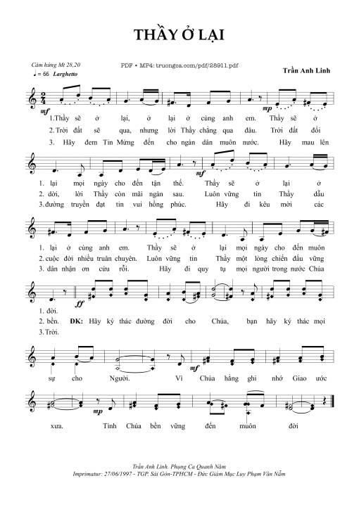 Sheet nhạc PDF bài Thầy Ở Lại