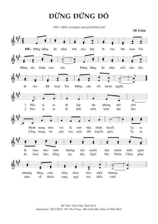 Sheet nhạc PDF bài Đừng Đứng Đó
