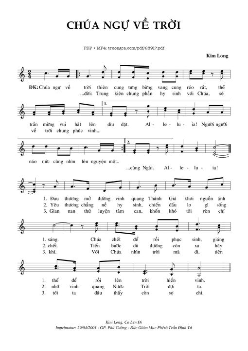 Sheet nhạc PDF bài Chúa Ngự Về Trời