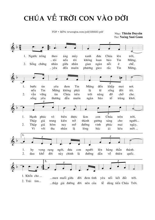 Sheet nhạc PDF bài Chúa Về Trời Con Vào Đời