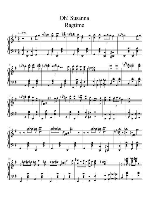 Sheet nhạc PDF bài Oh! Susanna Ragtime Piano