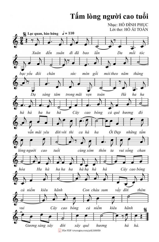 Sheet nhạc PDF bài Tấm lòng người cao tuổi