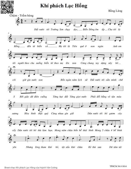 Sheet nhạc PDF bài Khí phách Lạc Hồng