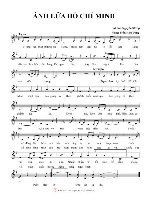 Sheet nhạc PDF bài Ánh lửa Hồ Chí Minh