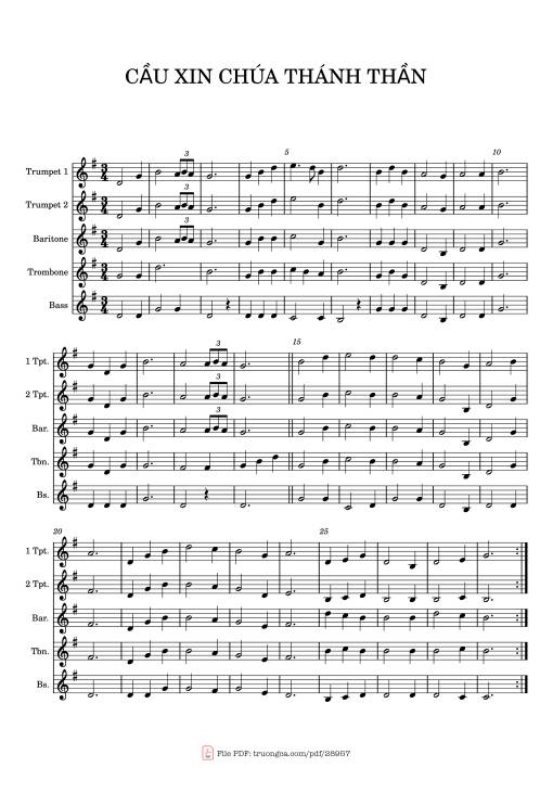 Cầu Xin Chúa Thánh Thần sheet kèn Trumpet