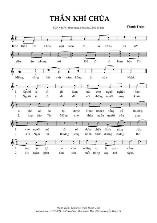 Sheet nhạc PDF bài Thần Khí Chúa