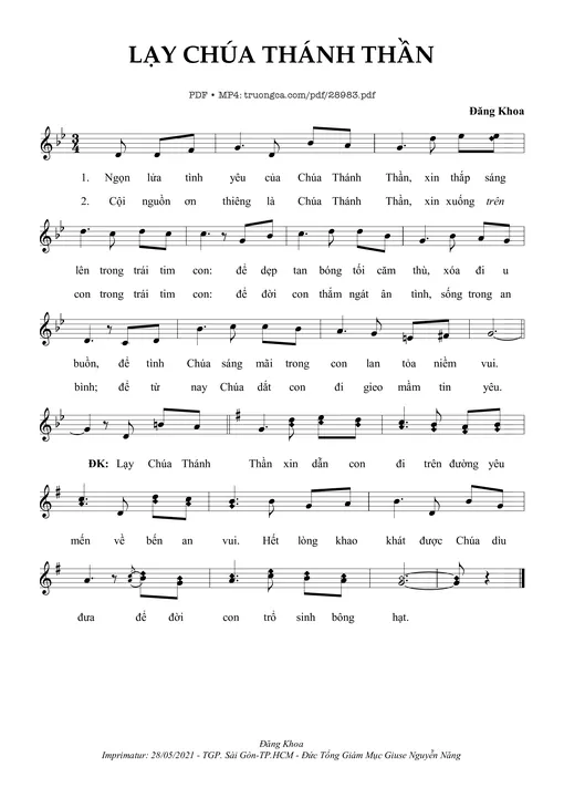 Sheet nhạc PDF bài Lạy Chúa Thánh Thần