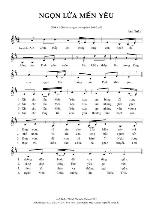 Sheet nhạc PDF bài Ngọn Lửa Mến Yêu