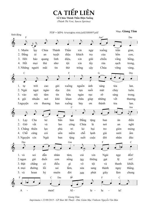 Sheet nhạc PDF bài Ca Tiếp Liên Lễ Hiện Xuống