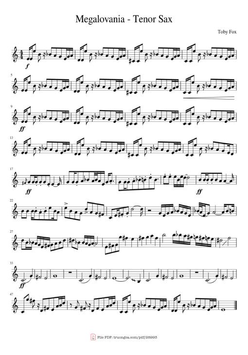 Sheet nhạc PDF bài Megalovania - Tenor Sax