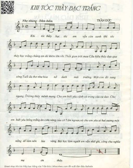 Sheet nhạc PDF bài Khi tóc thầy bạc trắng