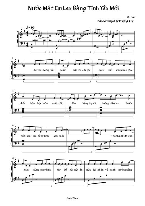Sheet nhạc PDF bài Nước Mắt Em Lau Bằng Tình Yêu Mới Piano