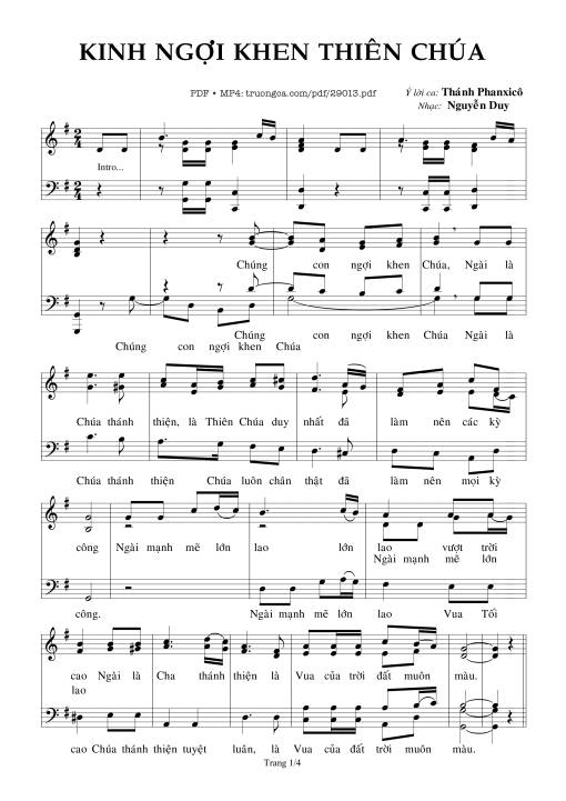 Sheet nhạc PDF bài Kinh Ngợi Khen Thiên Chúa
