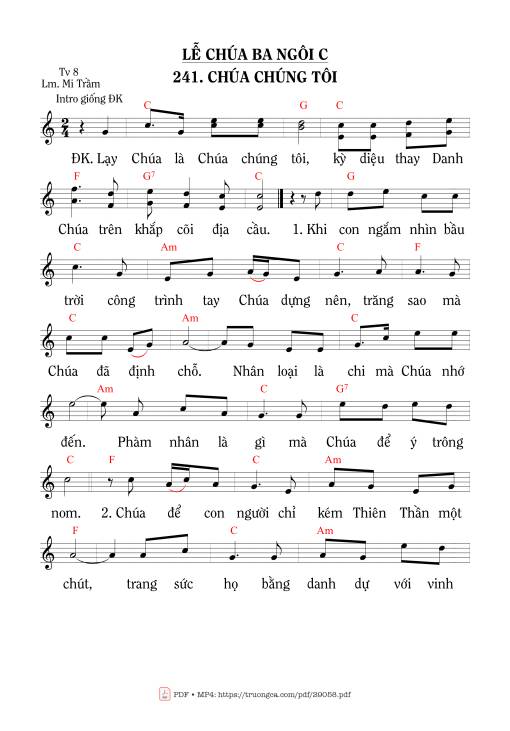 Sheet nhạc PDF bài Thánh Vịnh 8, Chúa Chúng Tôi