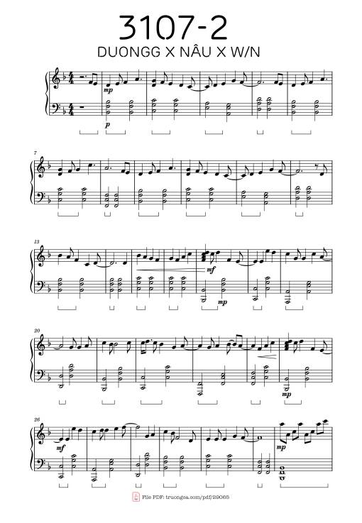 Sheet nhạc PDF bài 3107-2 DuongG x NÂU x W/N Piano Sheet