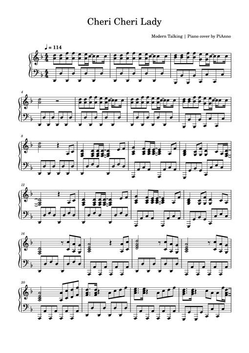 Sheet nhạc PDF bài Cheri Cheri Lady Piano