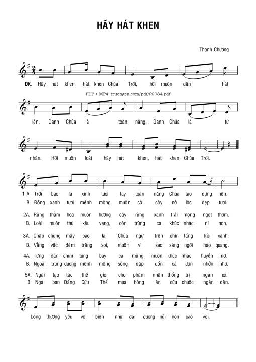 Sheet nhạc PDF bài Hãy Hát Khen - Thanh Chương