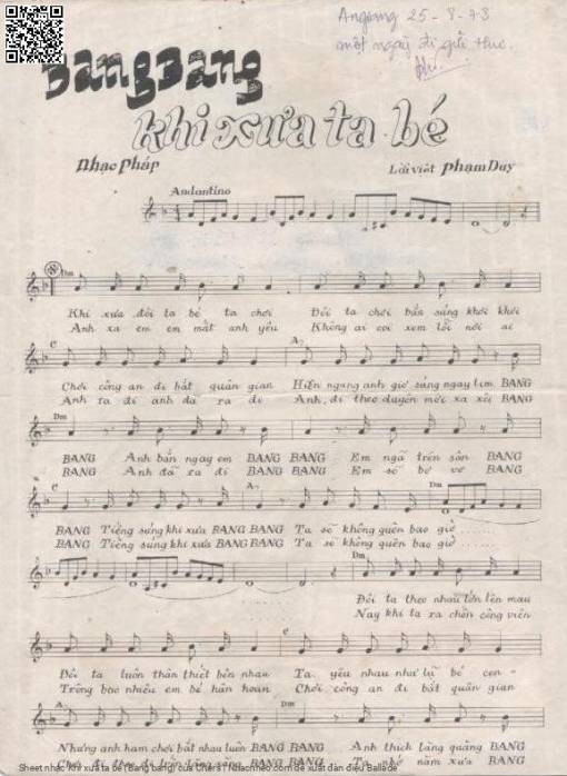 Sheet nhạc PDF bài Khi xưa ta bé (Bang bang)