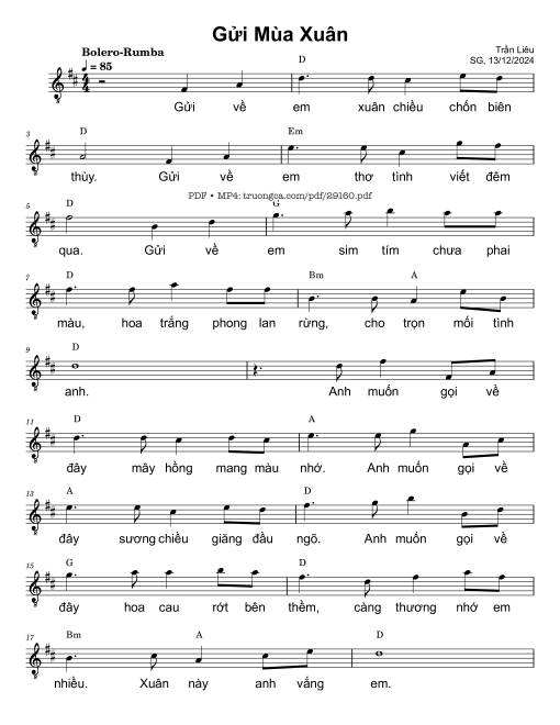 Sheet nhạc PDF bài Gửi mùa xuân