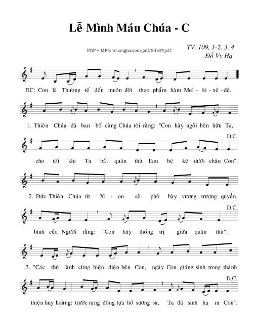 Thánh Vịnh 109, Lễ Mình Máu Chúa. C