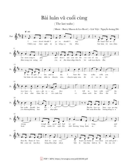 Sheet nhạc PDF bài Bài luân vũ cuối cùng (The last waltz)
