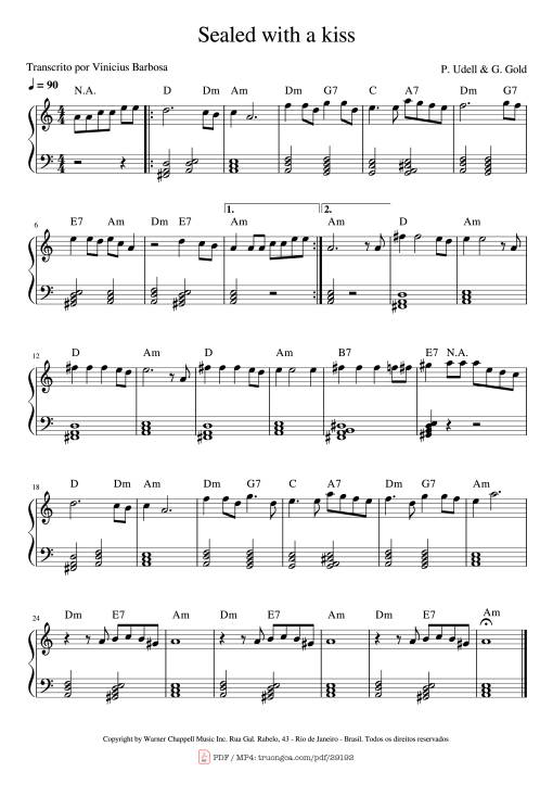 Sheet nhạc PDF bài Sealed with a kiss Piano