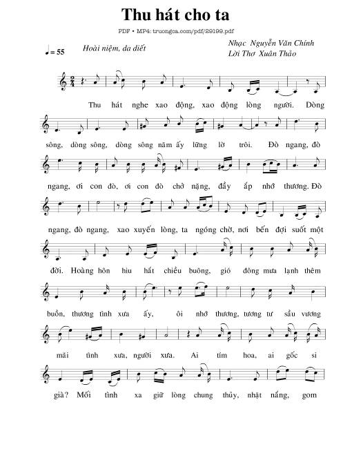 Sheet nhạc PDF bài Thu hát cho ta