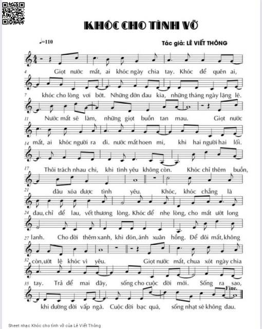 Sheet nhạc PDF bài Khóc cho tình vỡ