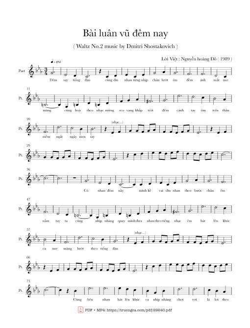 Sheet nhạc PDF bài Bài luân vũ đêm nay (Waltz no.2)
