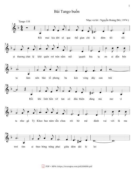 Sheet nhạc PDF bài Bài tango buồn