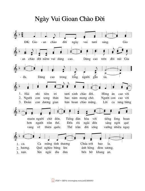 Sheet nhạc PDF bài Ngày Vui Gioan Chào Đời