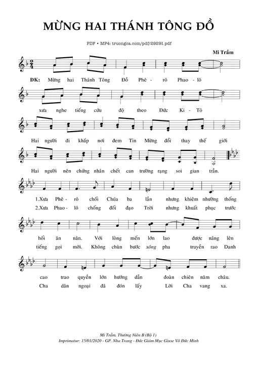 Sheet nhạc PDF bài Mừng Hai Thánh Tông Đồ