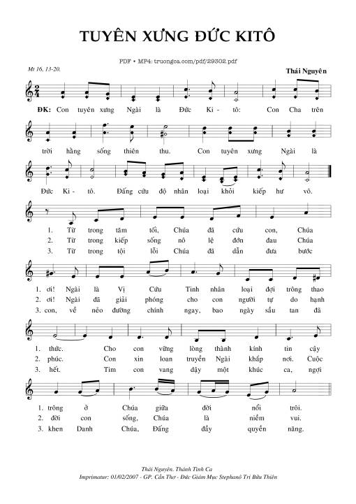 Sheet nhạc PDF bài Tuyeen Xwng Đức Kitô