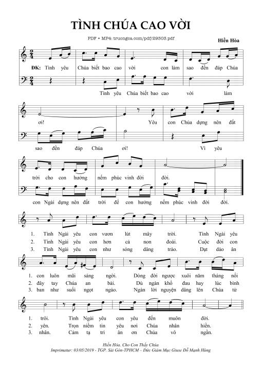 Sheet nhạc PDF bài Tình Chúa Cao Vời