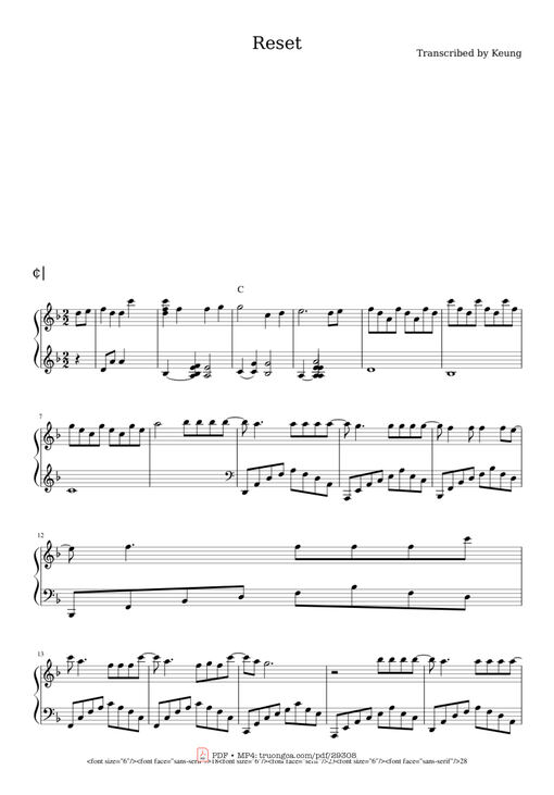 Reset Piano - Transcribed By Keung