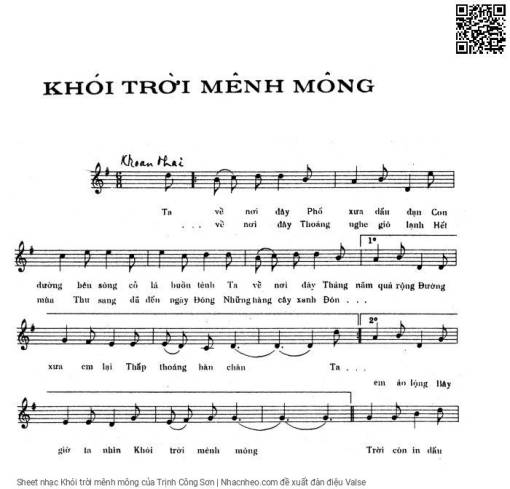 Sheet nhạc PDF bài Khói trời mênh mông