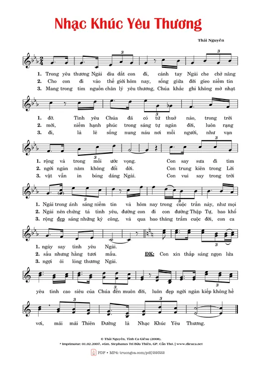 Sheet nhạc PDF bài Nhạc Khúc Yêu Thương