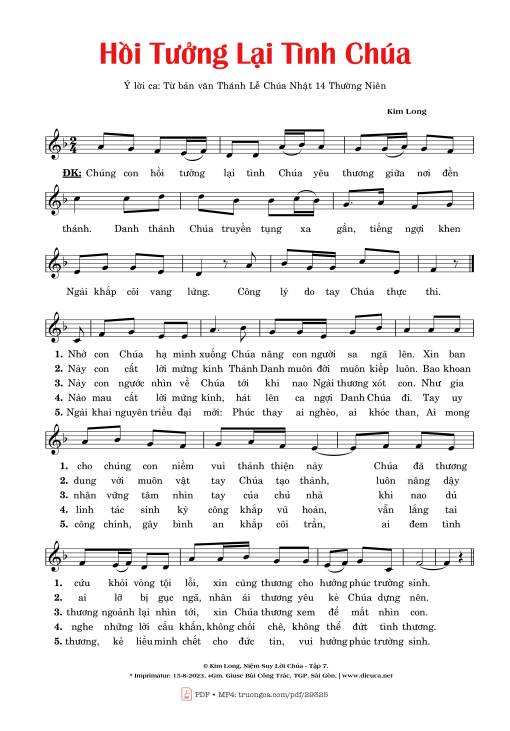Sheet nhạc PDF bài Hồi Tưởng Lại Tình Chúa
