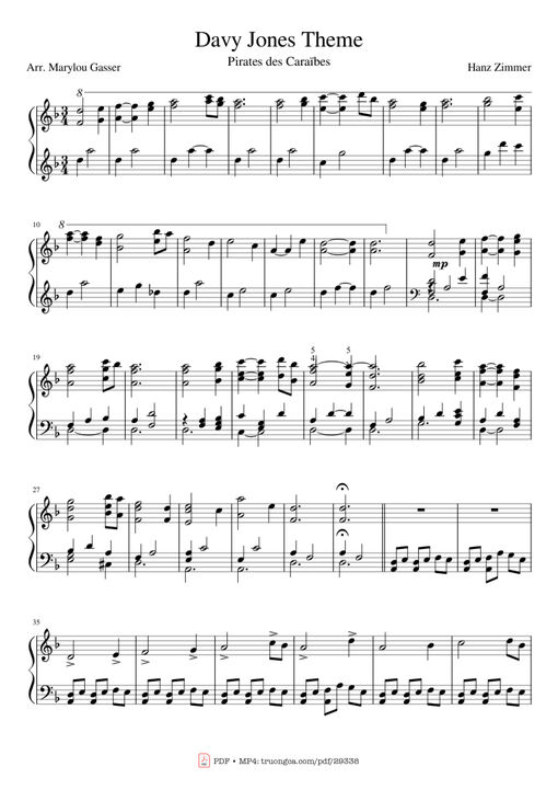 Sheet nhạc PDF bài Davy Jones Theme Piano