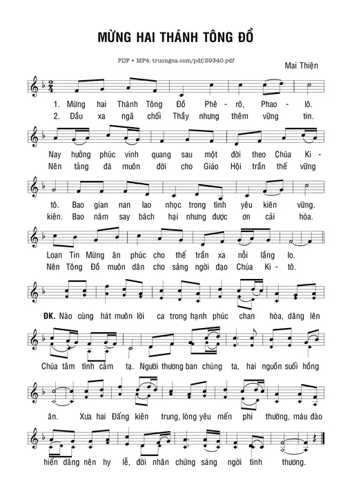 Sheet nhạc PDF bài Mừng Hai Thánh Tông Đồ