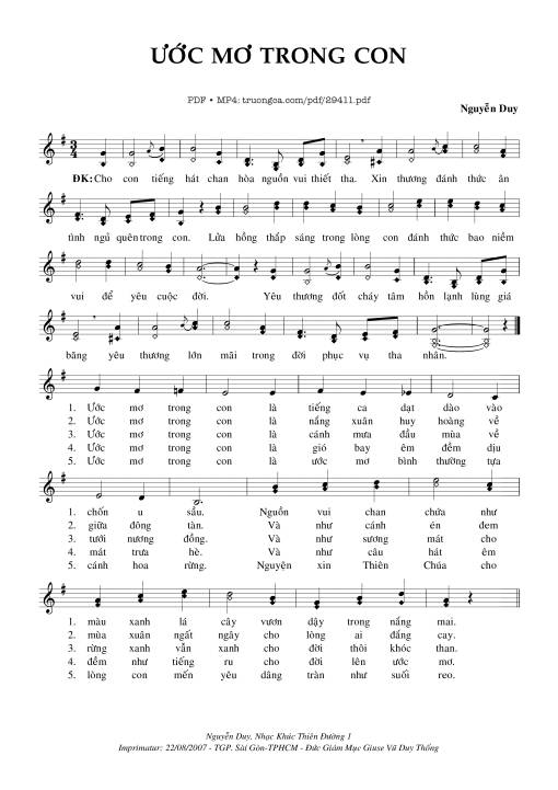 Sheet nhạc PDF bài Ước Mơ Trong Con