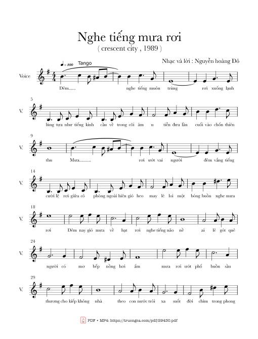 Sheet nhạc PDF bài Nghe tiếng mưa rơi