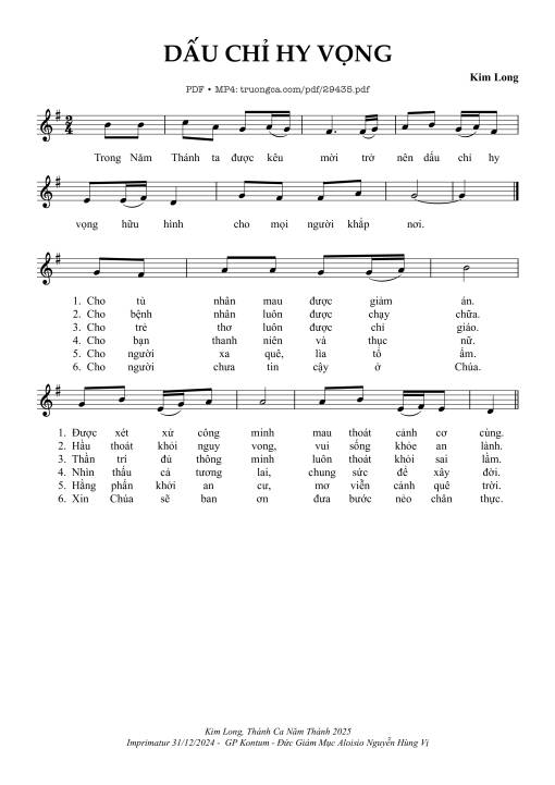 Sheet nhạc PDF bài Dấu Chỉ Hy Vọng